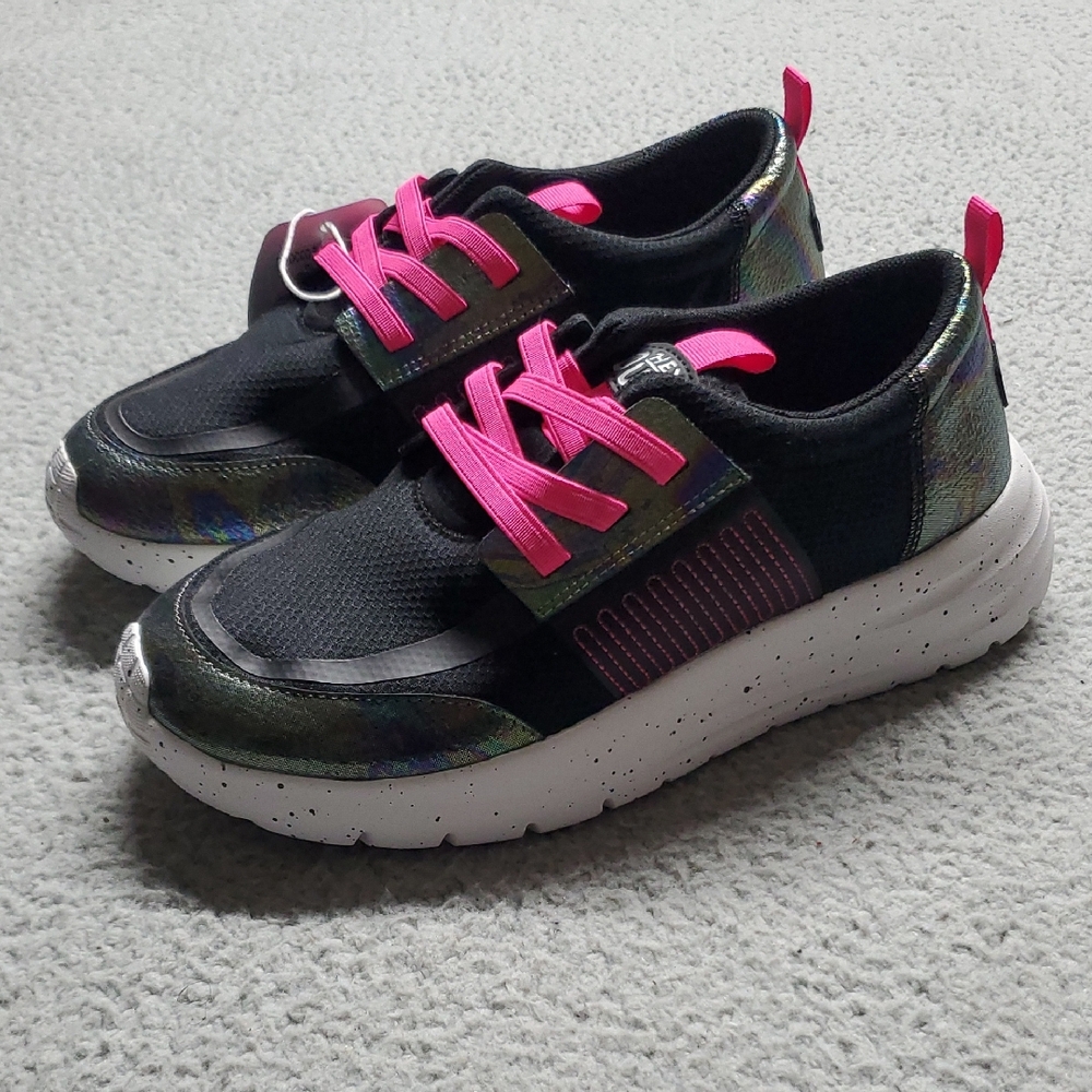 Hey Dude Kids Black Sneakers with Hot Pink Accents Size 6J